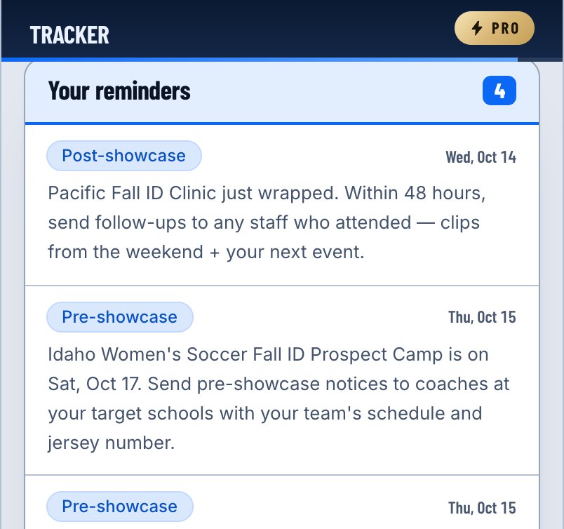The draft-my-reply button above a list of reminders, the first one before a showcase